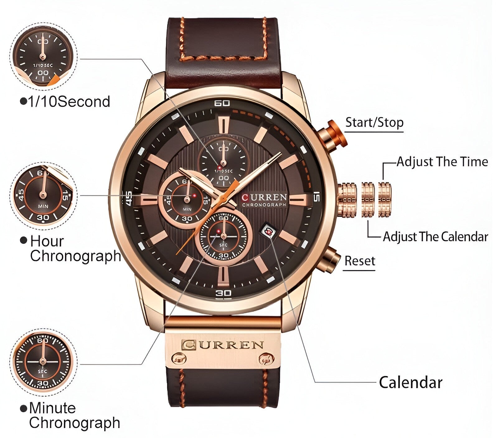CURREN kronograf armbåndsur til mænd - - watches - {{ product_tags }