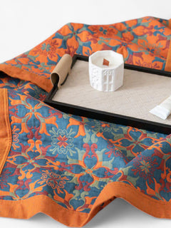 Etnisk stil | Bomuld quilt i seks lag med orange og blå mønster