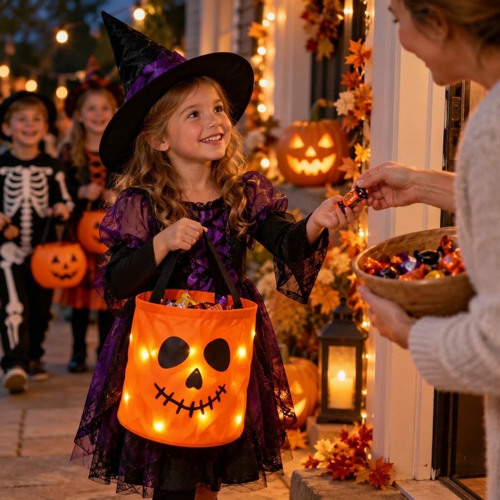 LED Græskar Slikkurv med Håndtag til Halloween