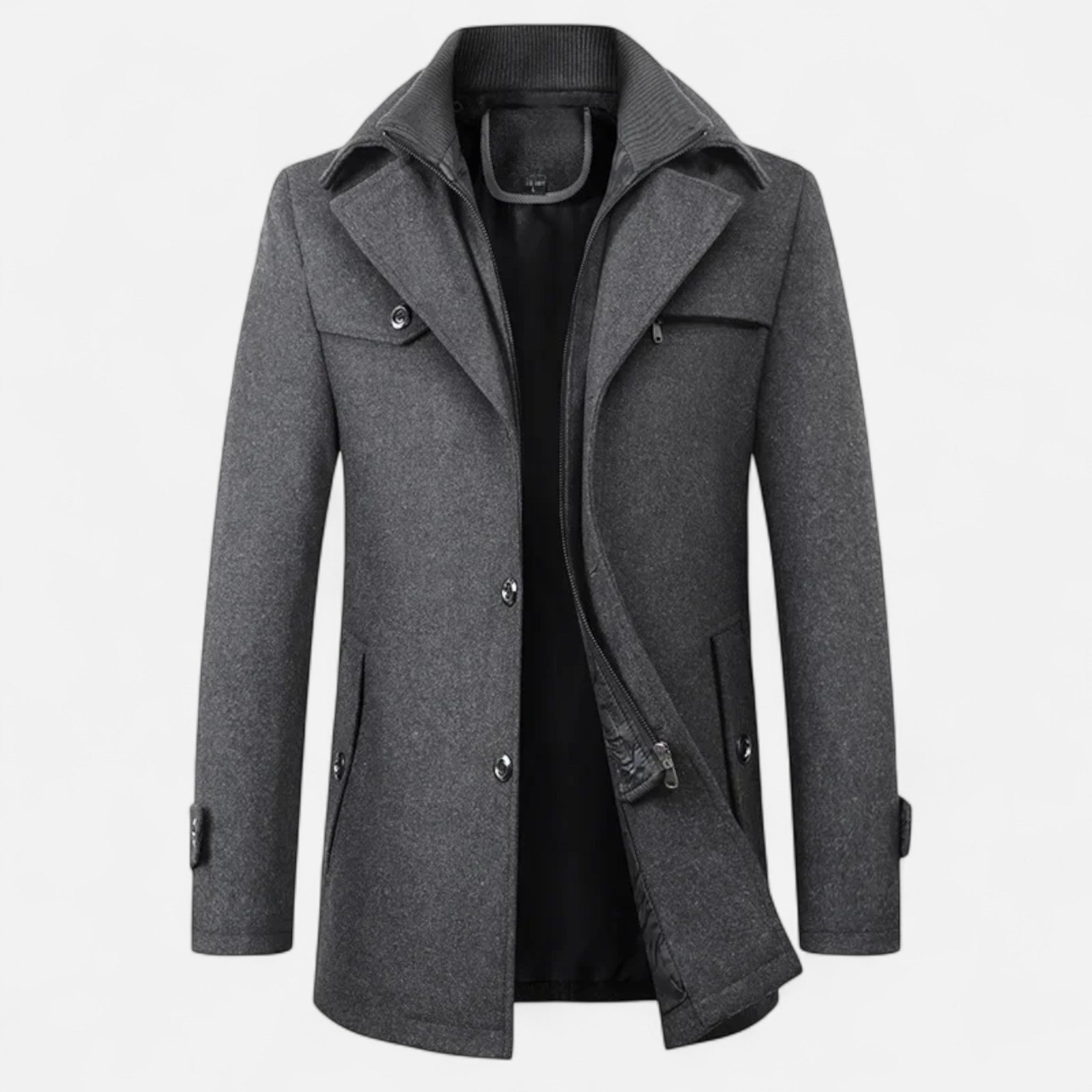 Ancienne Monde | Men's Wool Trench Coat Double Zipper Collar