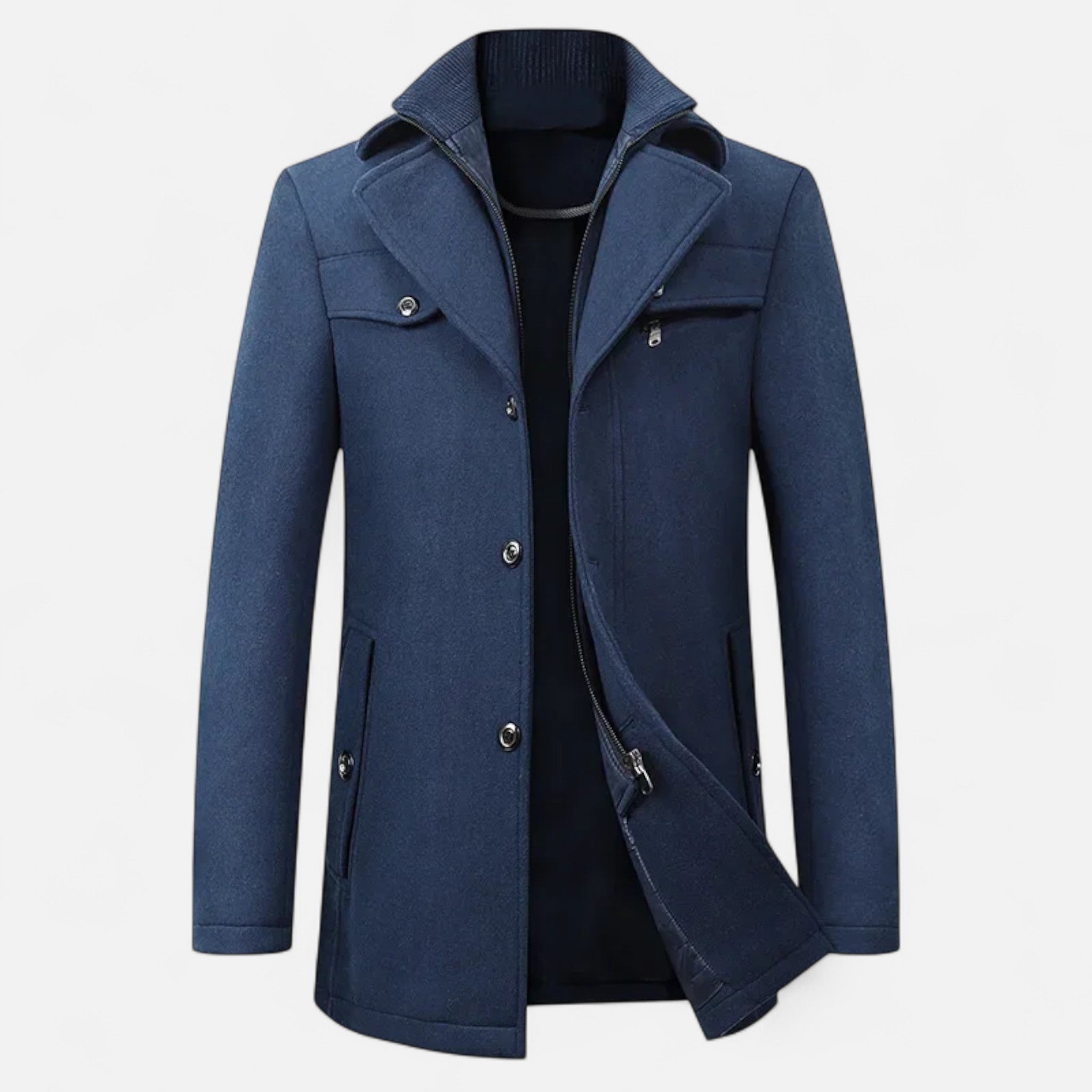 Ancienne Monde | Men's Wool Trench Coat Double Zipper Collar