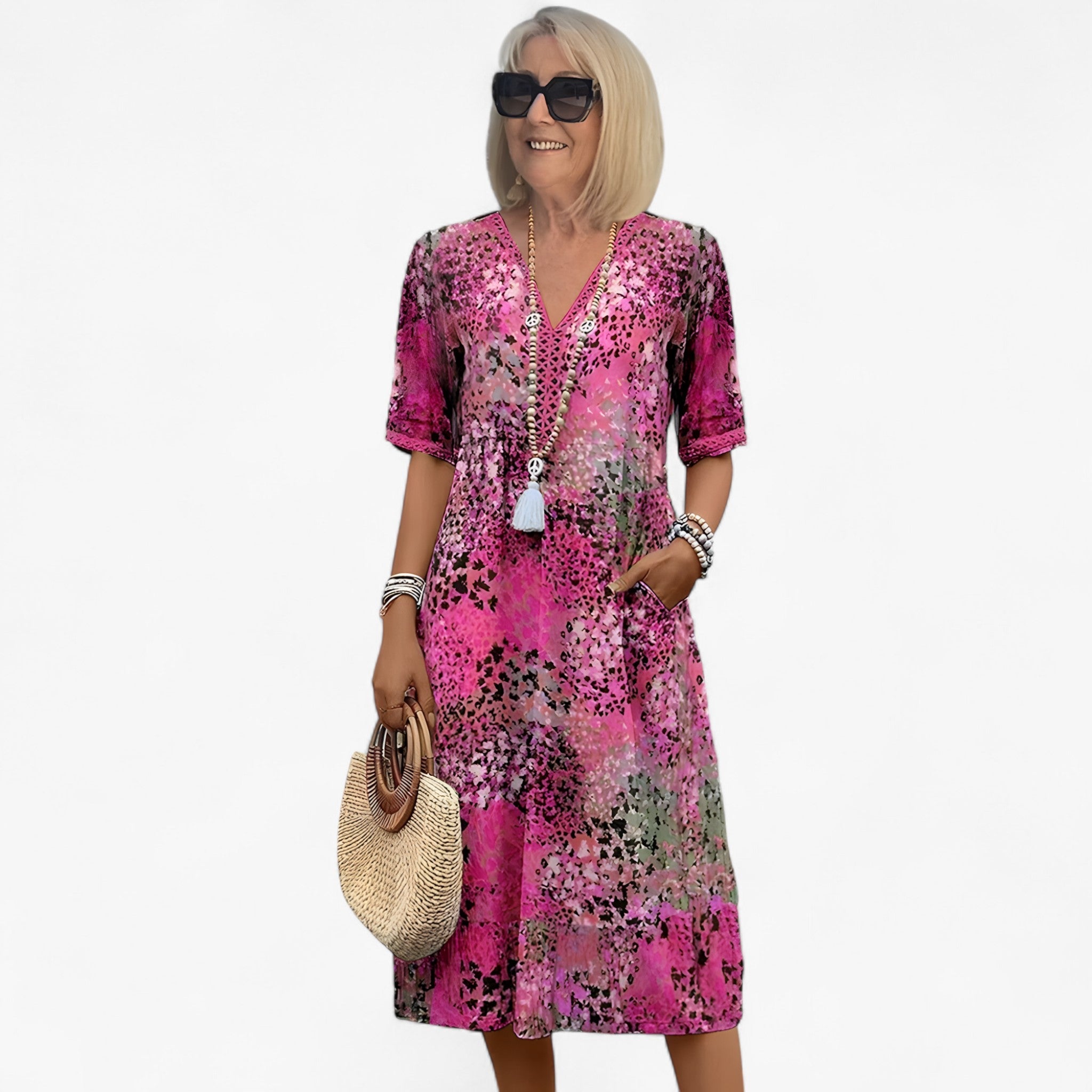 Patricia - Kjole med blomsterprint - Lyserød - women's fashion - {{ product_tags }