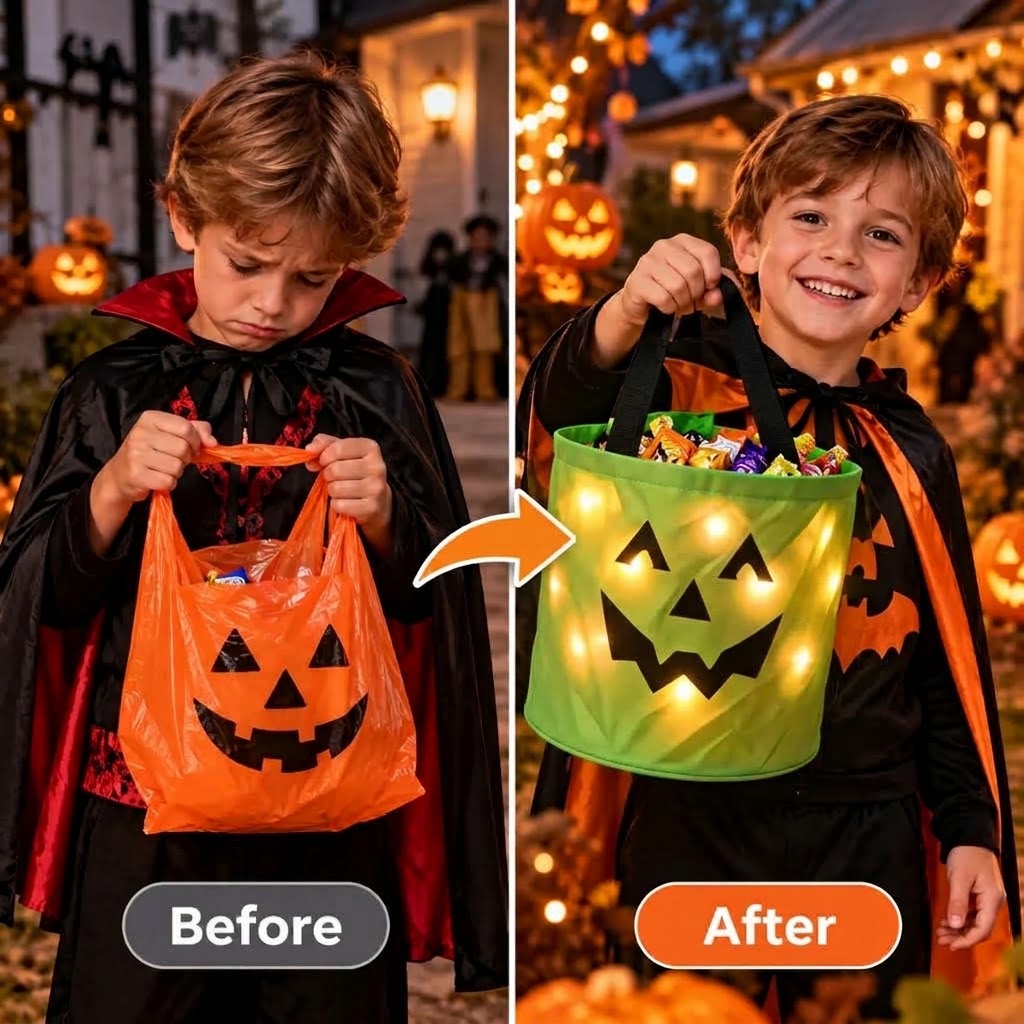 LED Græskar Slikkurv med Håndtag til Halloween