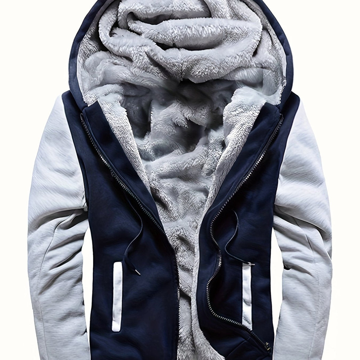 Herre Varm Fleece Hættejakke i Colorblock-Design