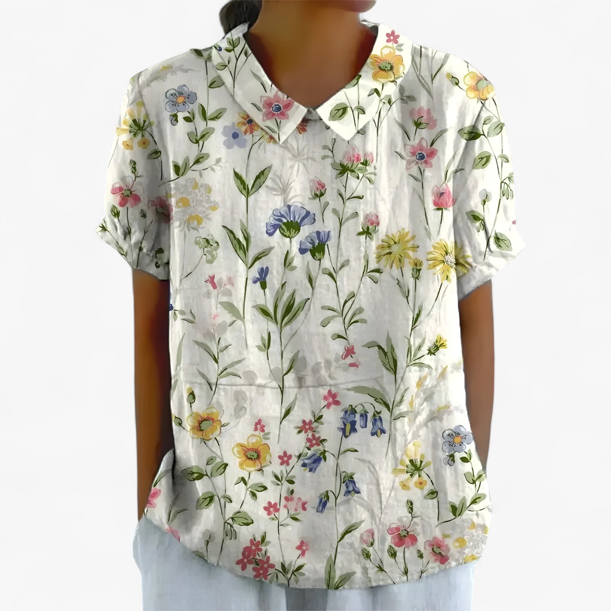 Sarah | Trykt Skjorte - Hvid med blomster - women's fashion - {{ product_tags }