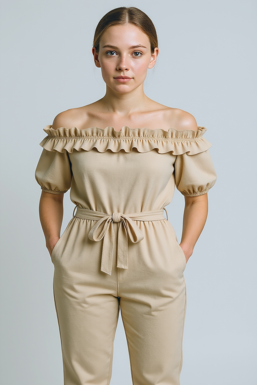Emma | Kvinders Elegant Kombinezon med Volantærmer - - Jumpsuits og Rompers - {{ product_tags }