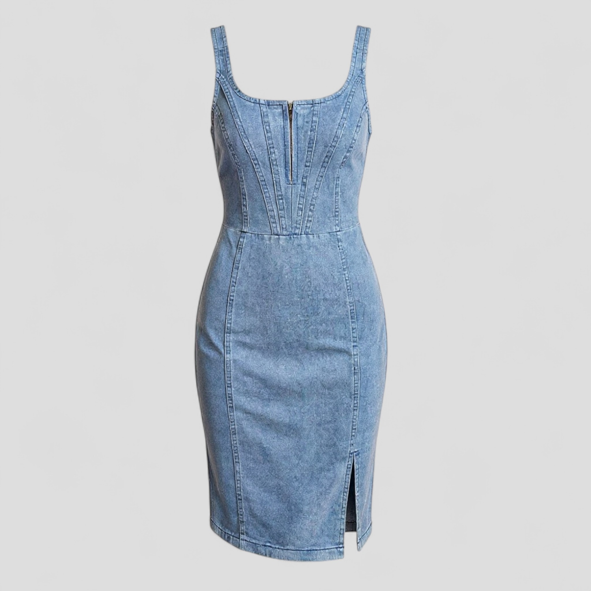 Lennox | Figursyet Denim Midikjole med Slids og Vintage-Perception - Blå - Lennox | Figursyet Denim Midikjole med Slids og Vintage-Perception - €25 - {{ product_tags }