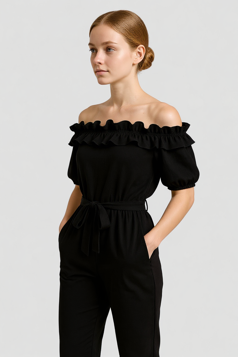 Emma | Kvinders Elegant Kombinezon med Volantærmer - - Jumpsuits og Rompers - {{ product_tags }