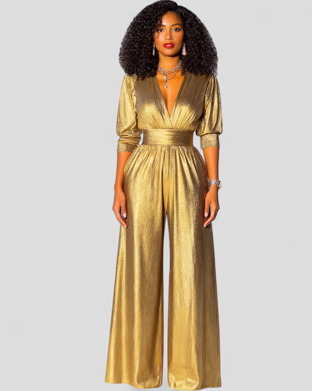 Zara – Elegant metaliseret smaragdgrøn jumpsuit med brede ben - - women's fashion - {{ product_tags }