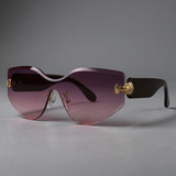 Sunglasses - Oversized, Rimless with Gradient Lenses & Gold Hardware