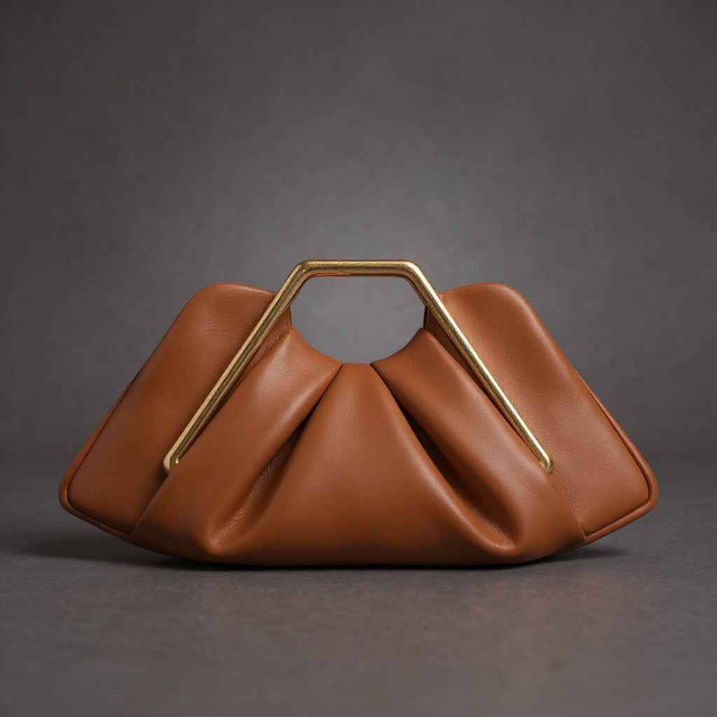 Elegant Læder Clutch med Origami-Inspireret Design - Sienna Brun - - {{ product_tags }