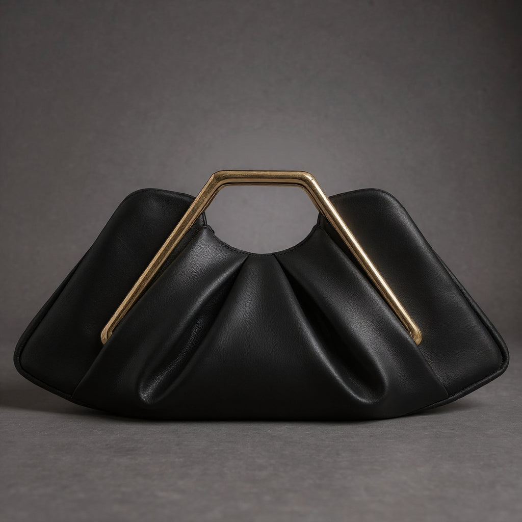 Elegant Læder Clutch med Origami-Inspireret Design - Koksgrå - - {{ product_tags }