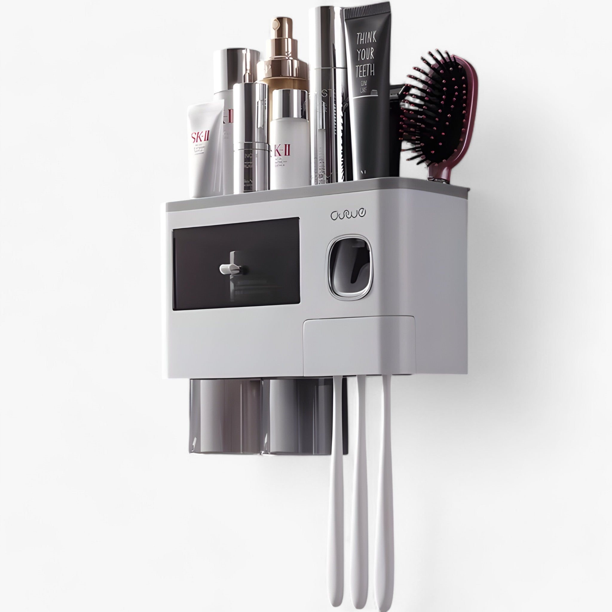 Tandbørsteholder | Automatisk dispenser - Vægholder med hylde - Grå 2 Krus - house & garden - {{ product_tags }