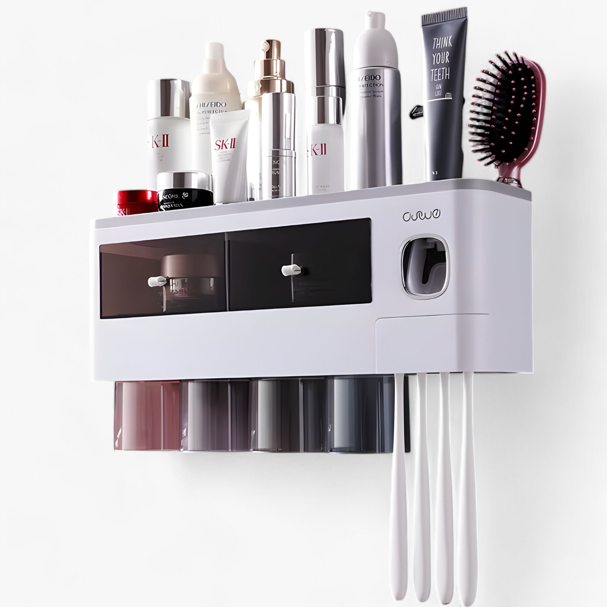 Tandbørsteholder | Automatisk dispenser - Vægholder med hylde - Grå 4 Krus - house & garden - {{ product_tags }