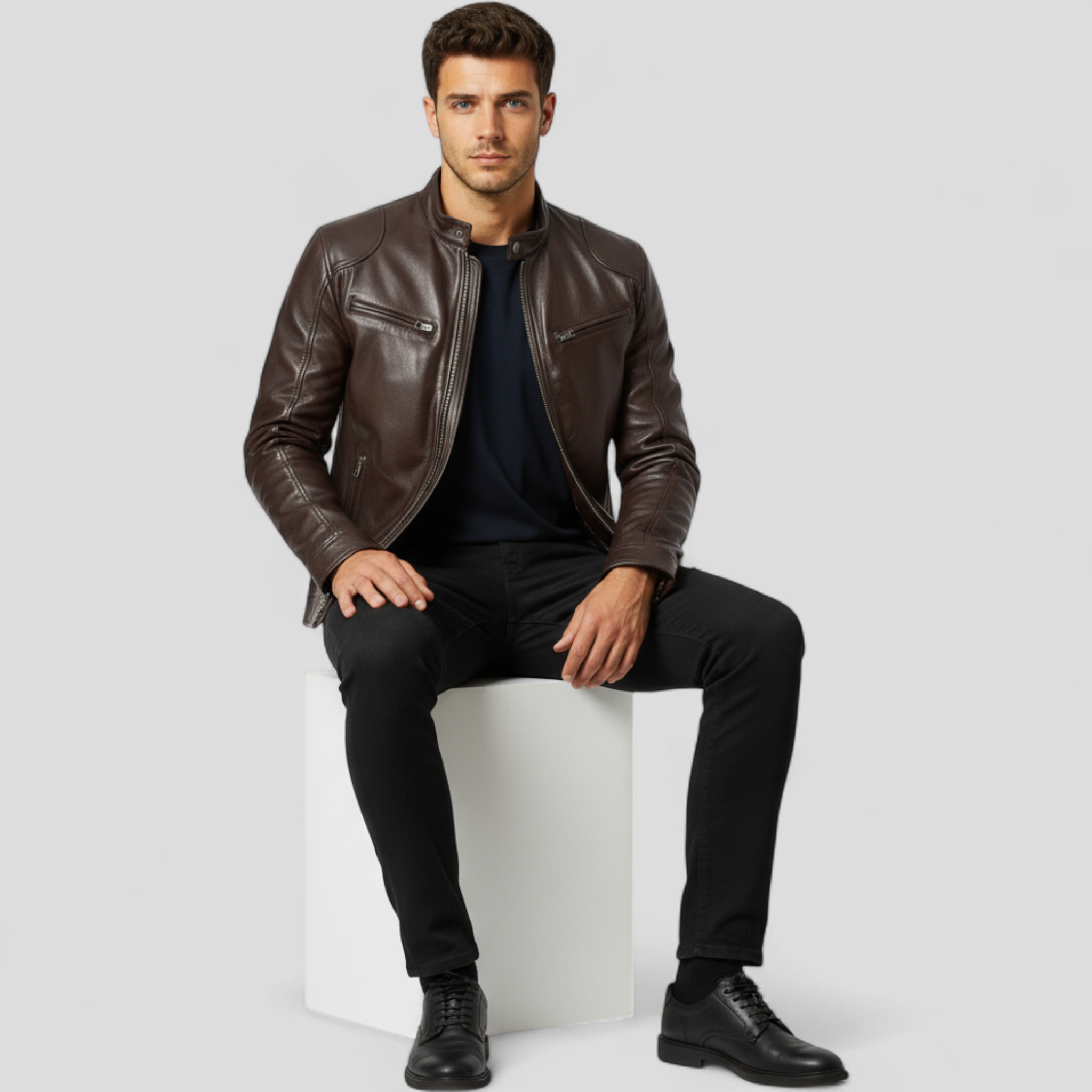 Jackson | Herre læder bikerjakke - Vintage bikervarme