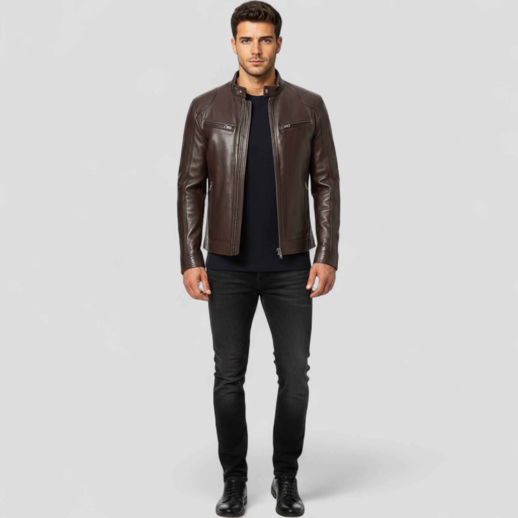 Jackson | Herre læder bikerjakke - Vintage bikervarme