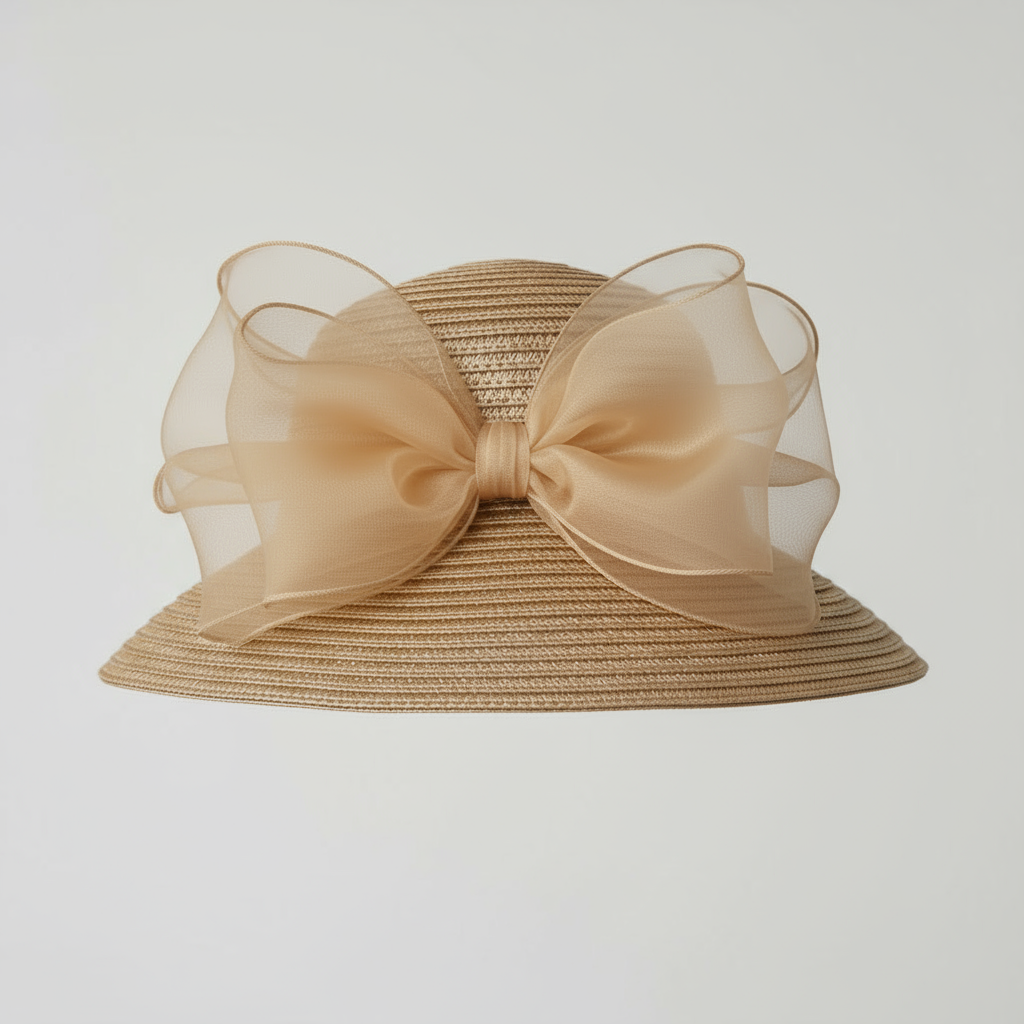 Esperanza | Luksus bryllupsfest hat – Elegant satin med bred kant - Champagne 56 til 58cm - women's fashion - {{ product_tags }