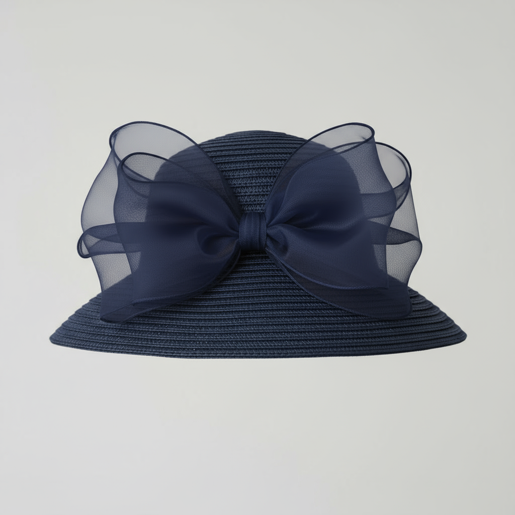 Esperanza | Luksus bryllupsfest hat – Elegant satin med bred kant - Mørkeblå 56 til 58cm - women's fashion - {{ product_tags }