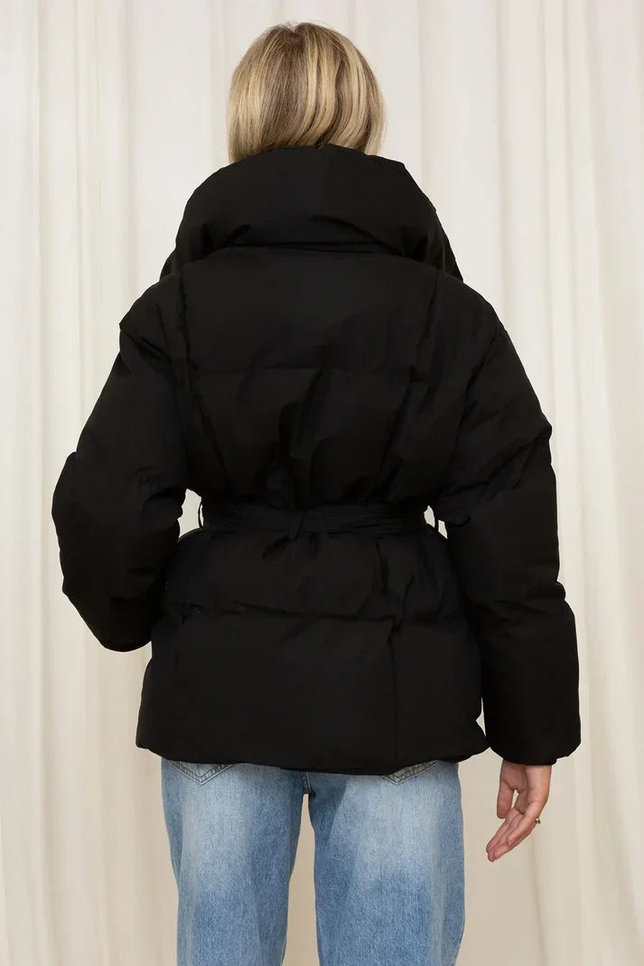 Dame Baeltet Dunjakke med Staakrave - - Coat - {{ product_tags }