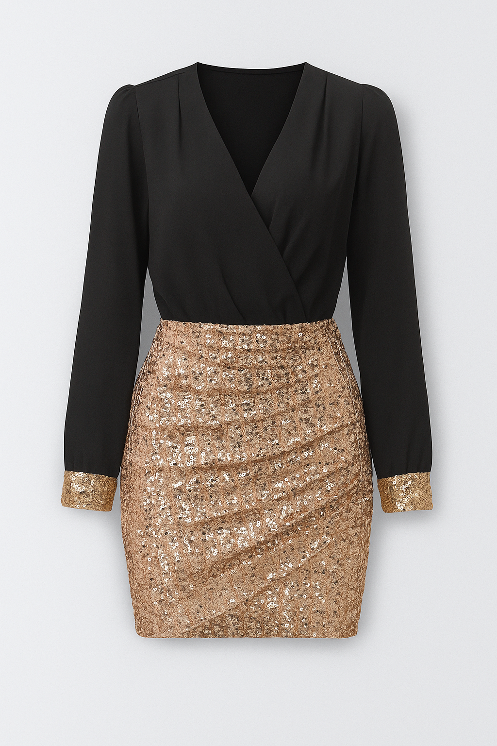 Hollis | Sæt med wrap-bluse og pailletteret miniskørt - Sort-Guld - Hollis | Sæt med wrap-bluse og pailletteret miniskørt- €25 - {{ product_tags }