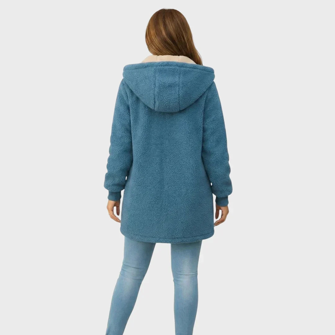 Dameteddyjakke med haette og lynlaas - - Jacket - {{ product_tags }