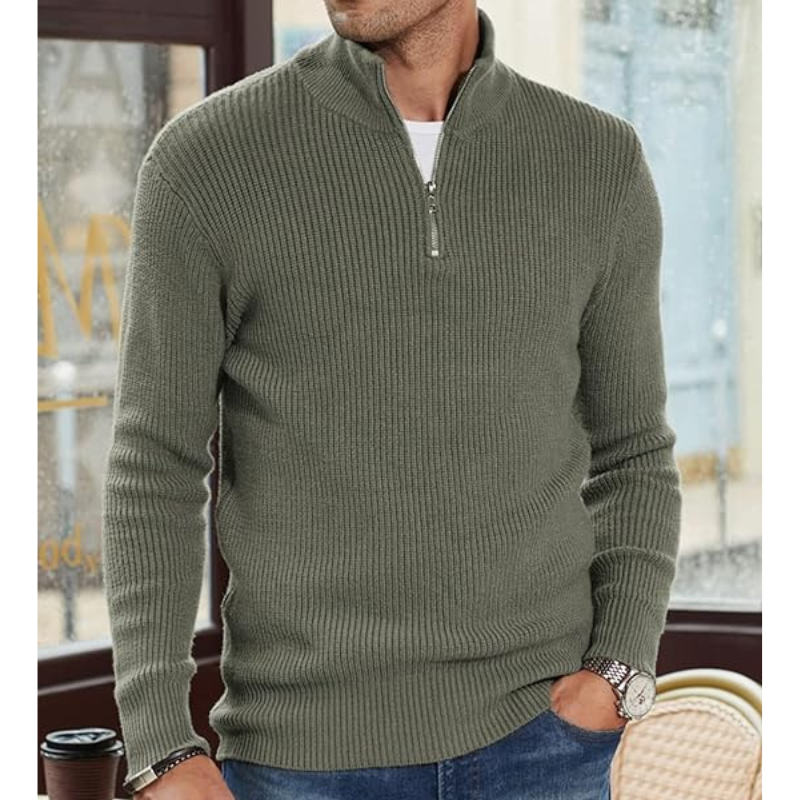 Herre Rullekrave Sweater med Halv Lynlaas - Varm Strik, Regular Fit