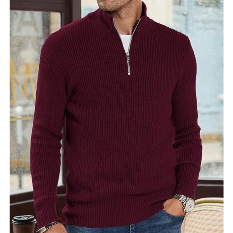 Herre Rullekrave Sweater med Halv Lynlaas - Varm Strik, Regular Fit