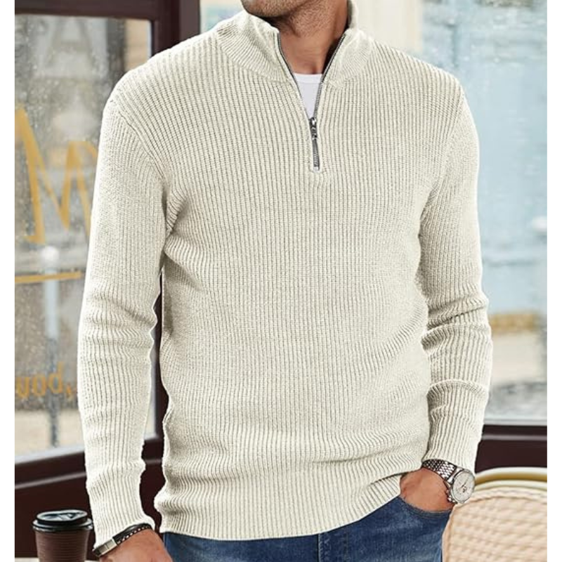 Herre Rullekrave Sweater med Halv Lynlaas - Varm Strik, Regular Fit