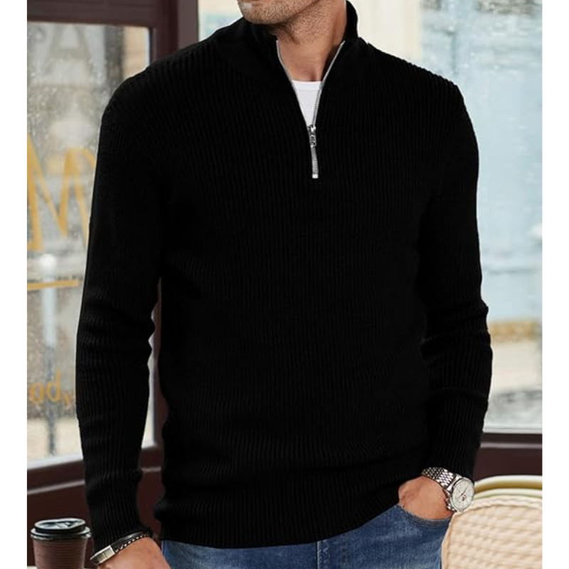 Herre Rullekrave Sweater med Halv Lynlaas - Varm Strik, Regular Fit