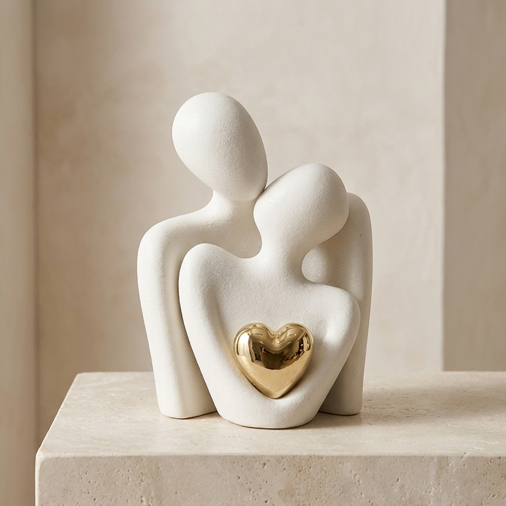 Krammende Par Figur – Moderne Skulptur med Hjertedetalje