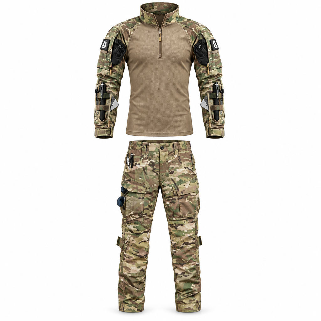 Herre Outdoor Sæt - Langærmet Trøje med Cargobukser i Militærstil - - Kleding en accessoires > Kleding > Kledingsets - {{ product_tags }