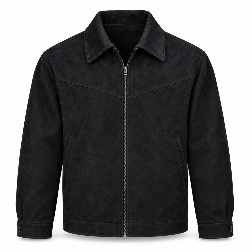 Herre Suede-Look Kort Jakke med Nedfoldet Krave
