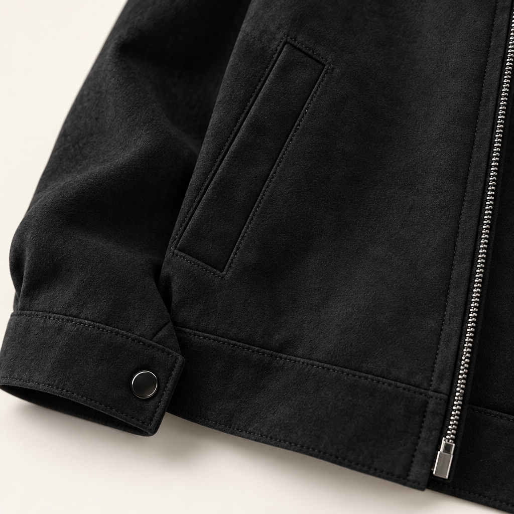 Herre Suede-Look Kort Jakke med Nedfoldet Krave