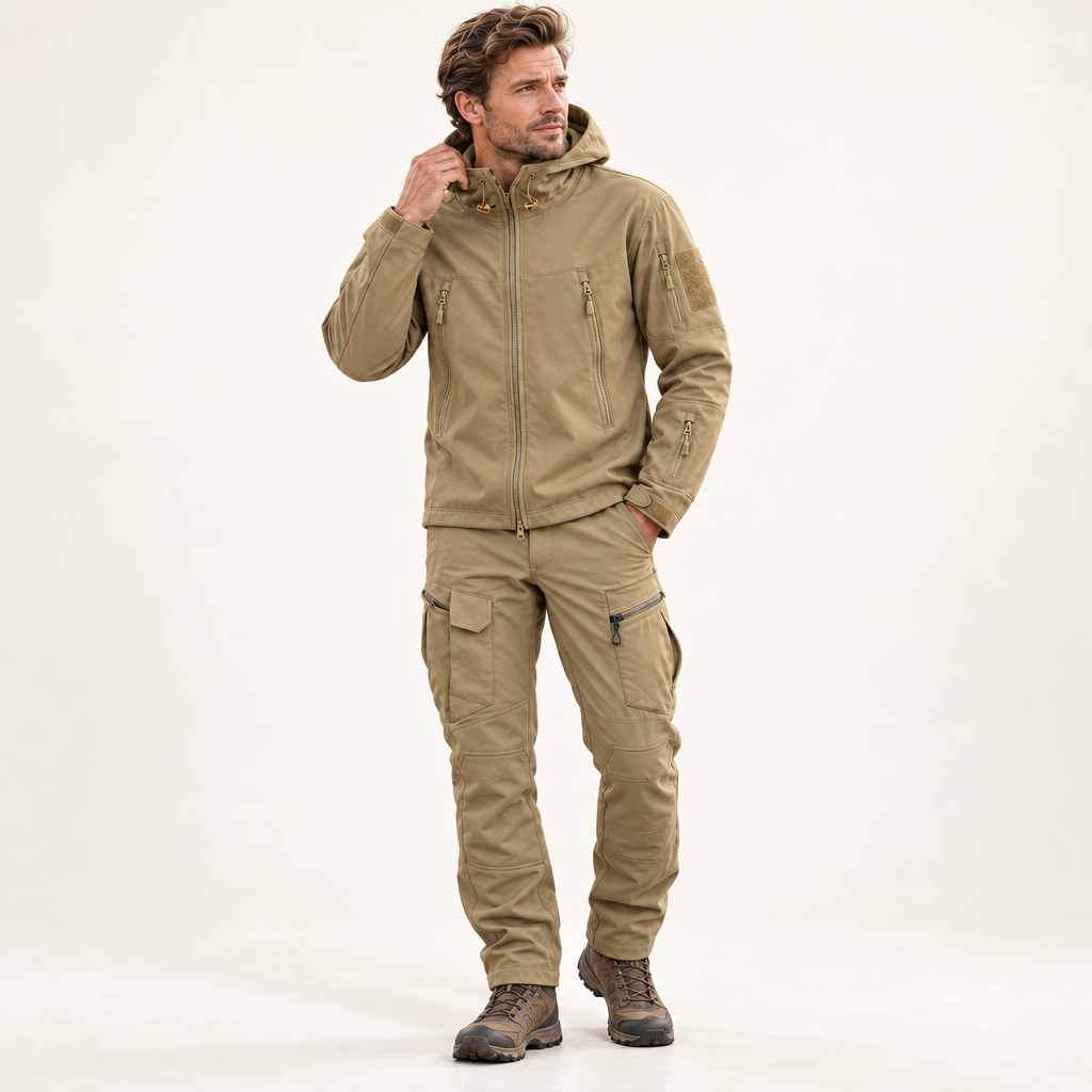 Herre Outdoor Sæt - Vatteret Vinterjakke med Hætte og Cargobukser - - Kleding en accessoires > Kleding > Kledingsets - {{ product_tags }