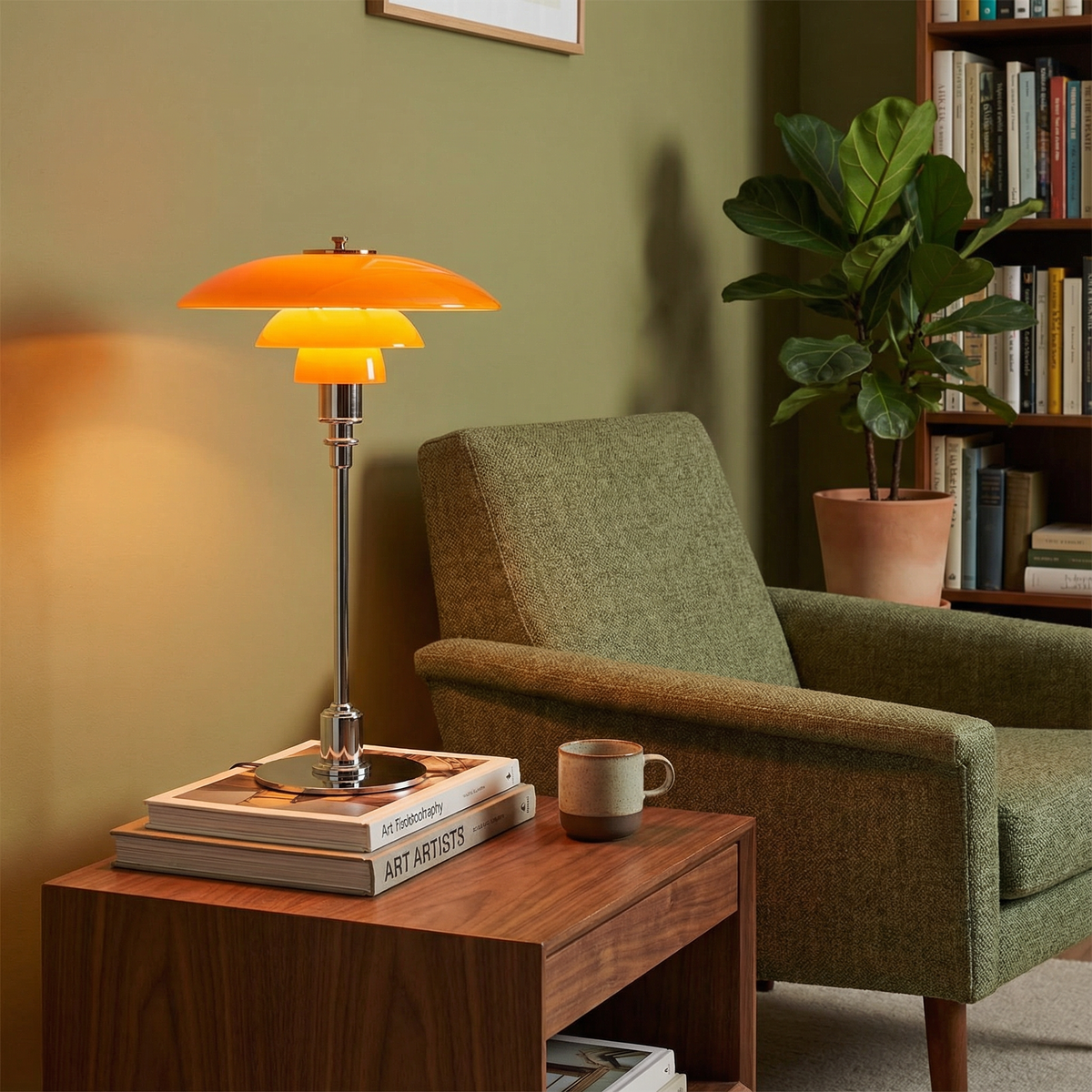 Moderne Dansk Designer Bordlampe - Lagdelt Skærm, LED