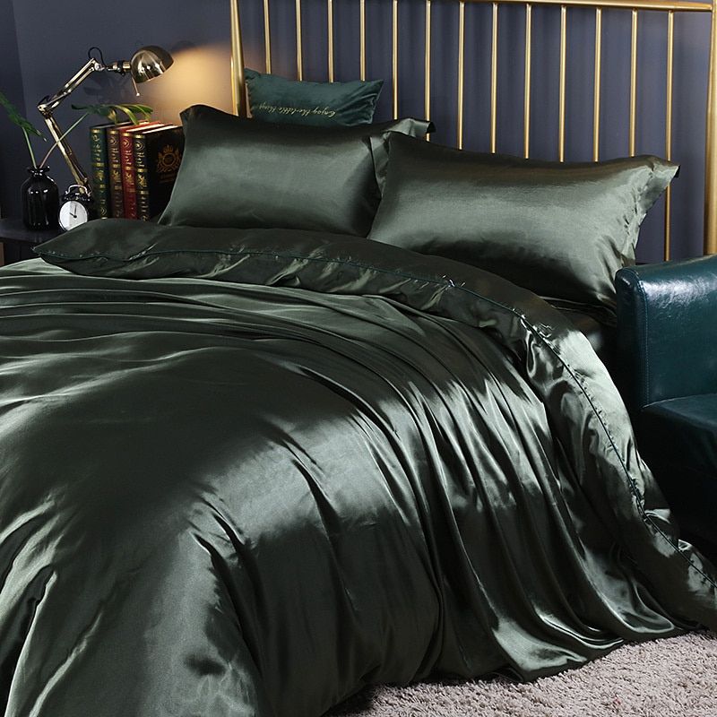 Bea | Luxury Sæt (4 stk) Silke/Satin Sengetøj Dynebetræk - 2x Pudebetræk - Hvid - - home & garden - {{ product_tags }
