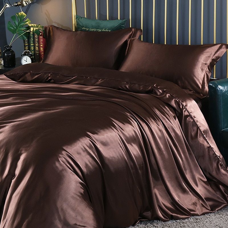 Bea | Luxury Sæt (4 stk) Silke/Satin Sengetøj Dynebetræk - 2x Pudebetræk - Hvid - - home & garden - {{ product_tags }