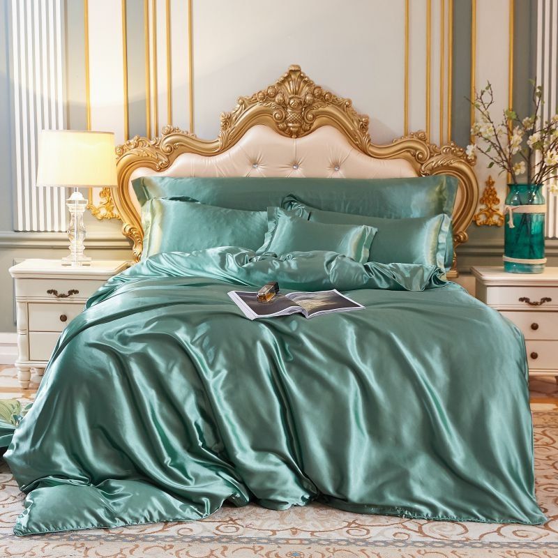 Bea | Luxury Sæt (4 stk) Silke/Satin Sengetøj Dynebetræk - 2x Pudebetræk - Hvid - - home & garden - {{ product_tags }