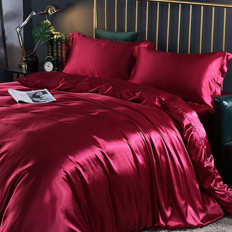 Bea | Luxury Sæt (4 stk) Silke/Satin Sengetøj Dynebetræk - 2x Pudebetræk - Hvid - - home & garden - {{ product_tags }