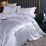 Bea | Luxury Set (4 pcs) Silk/Satin Bedding Duvet Cover - 2x Pillowcases - White