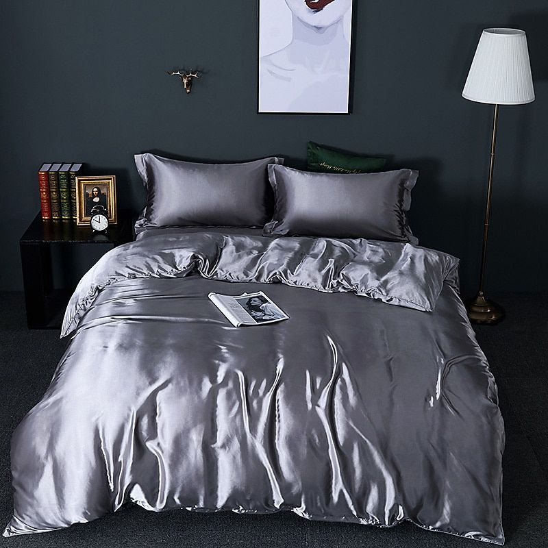 Bea | Luxury Sæt (4 stk) Silke/Satin Sengetøj Dynebetræk - 2x Pudebetræk - Hvid - - home & garden - {{ product_tags }