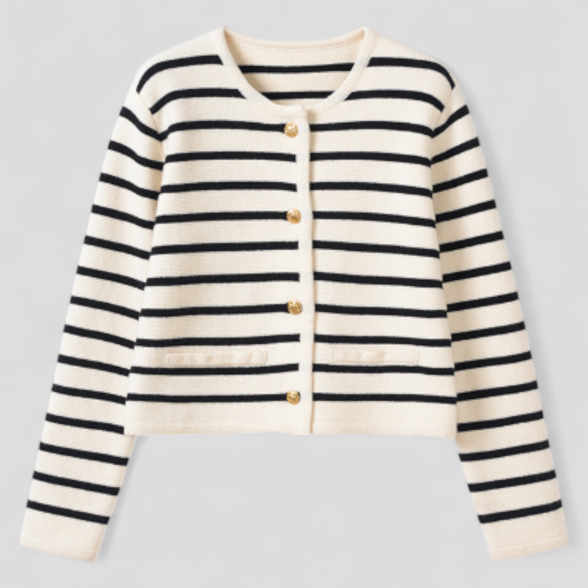 Nyk | Klassisk stripet komfort-cardigan tidløs med elegante detaljer - Hvid Sort - women's fashion - {{ product_tags }
