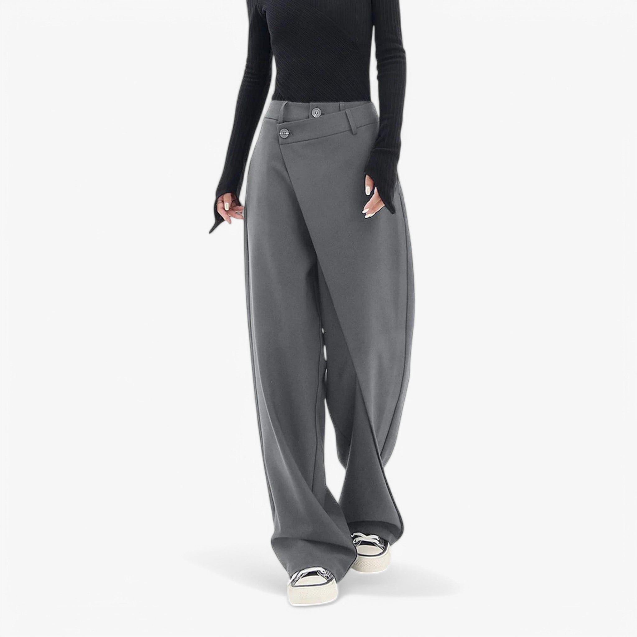 Lea - Asymmetrisk Bukser - Grå - women's fashion - {{ product_tags }