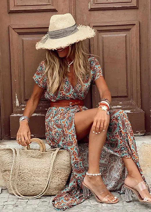 Sienna Airy Boho Maxi Kjole med matchende bælte