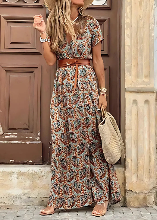 Sienna Airy Boho Maxi Kjole med matchende bælte
