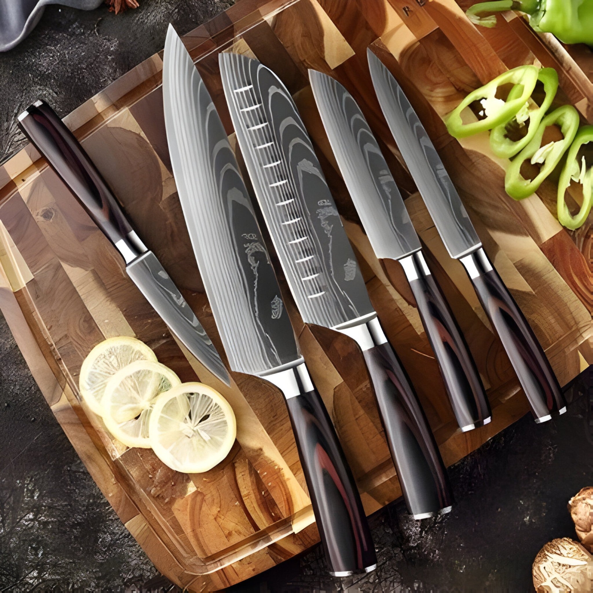 Calla - høj kvalitet japansk køkkenknivssæt med damaskusmønster - - Calla - høj kvalitet japansk køkkenknivssæt med damaskusmønster - €25 - {{ product_tags }