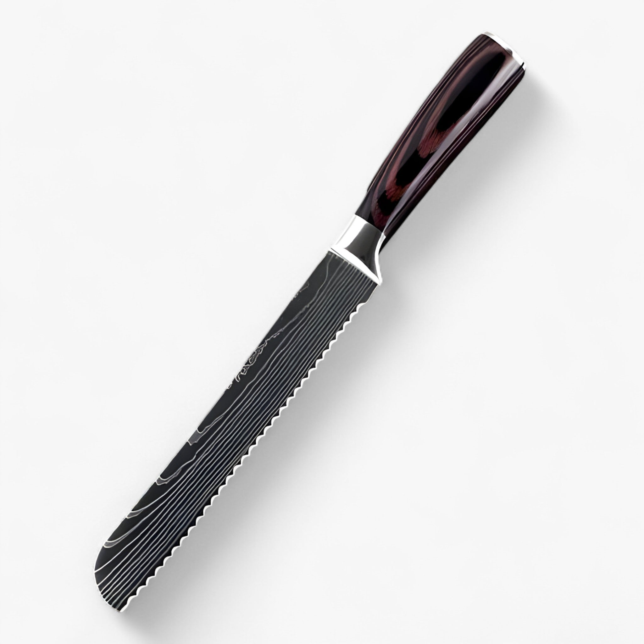 Calla - høj kvalitet japansk køkkenknivssæt med damaskusmønster - 8” BRØDKNIVE - Calla - høj kvalitet japansk køkkenknivssæt med damaskusmønster - €25 - {{ product_tags }
