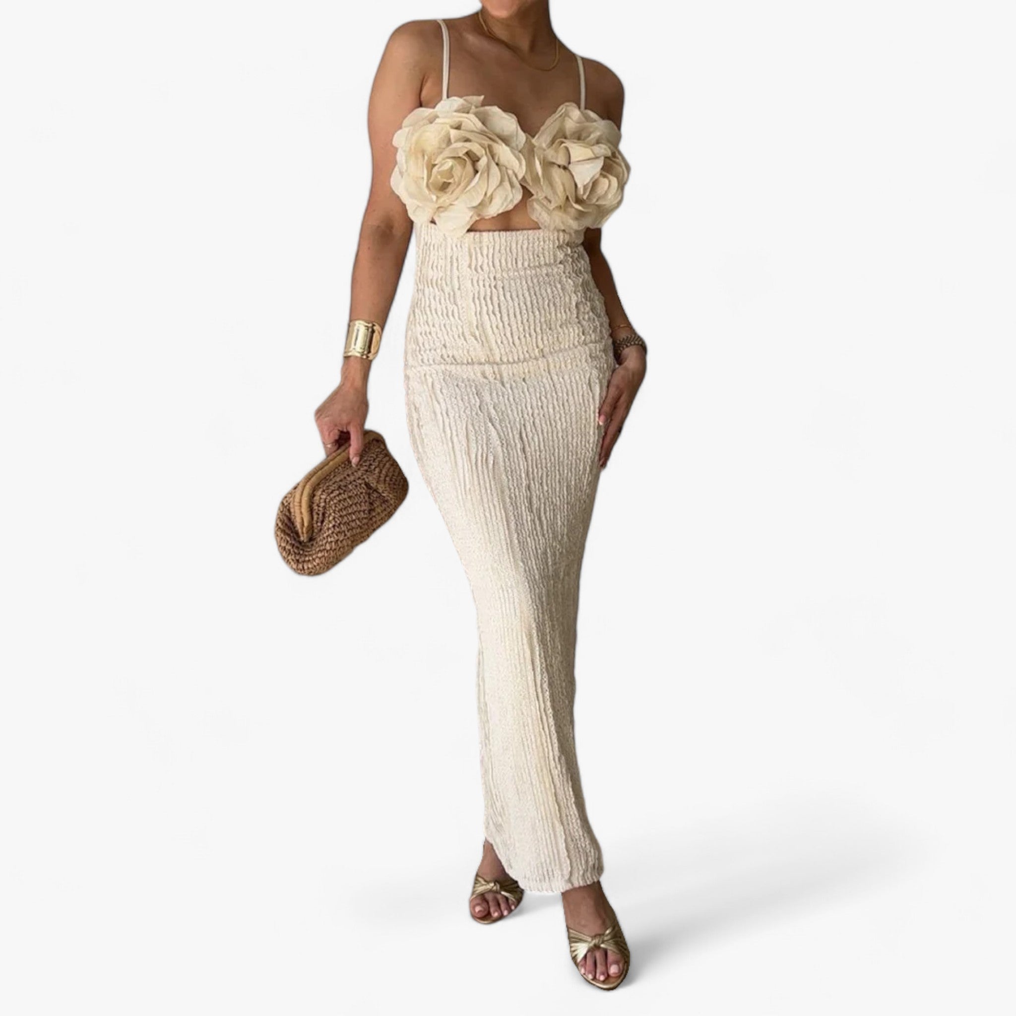 Salomi | Maxikjole - Ubesværet Elegance - Abrikos - SALOMI | Oversized Korset-Texter-Maksikjole - Ubesværet Elegance- €25 - {{ product_tags }