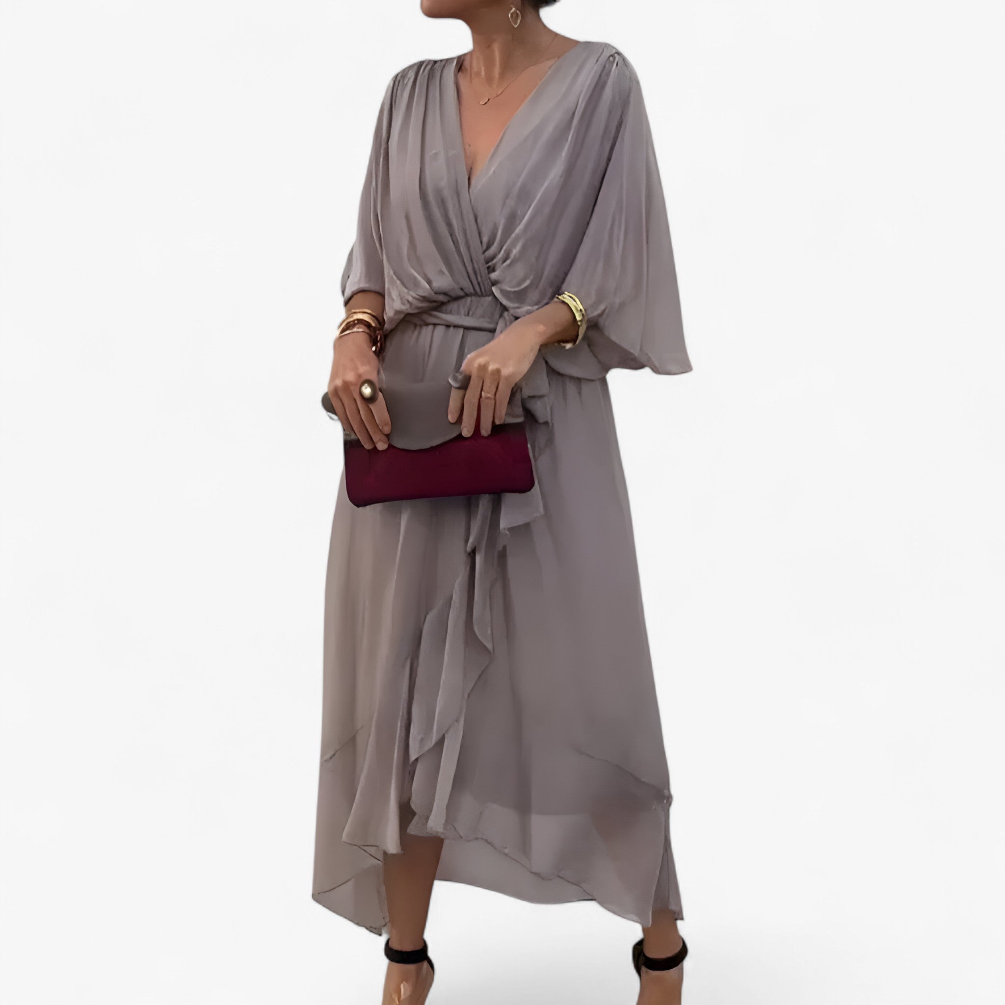 Aliyah | Kvinders Chiffon Kjole - Grå - women's fashion - {{ product_tags }