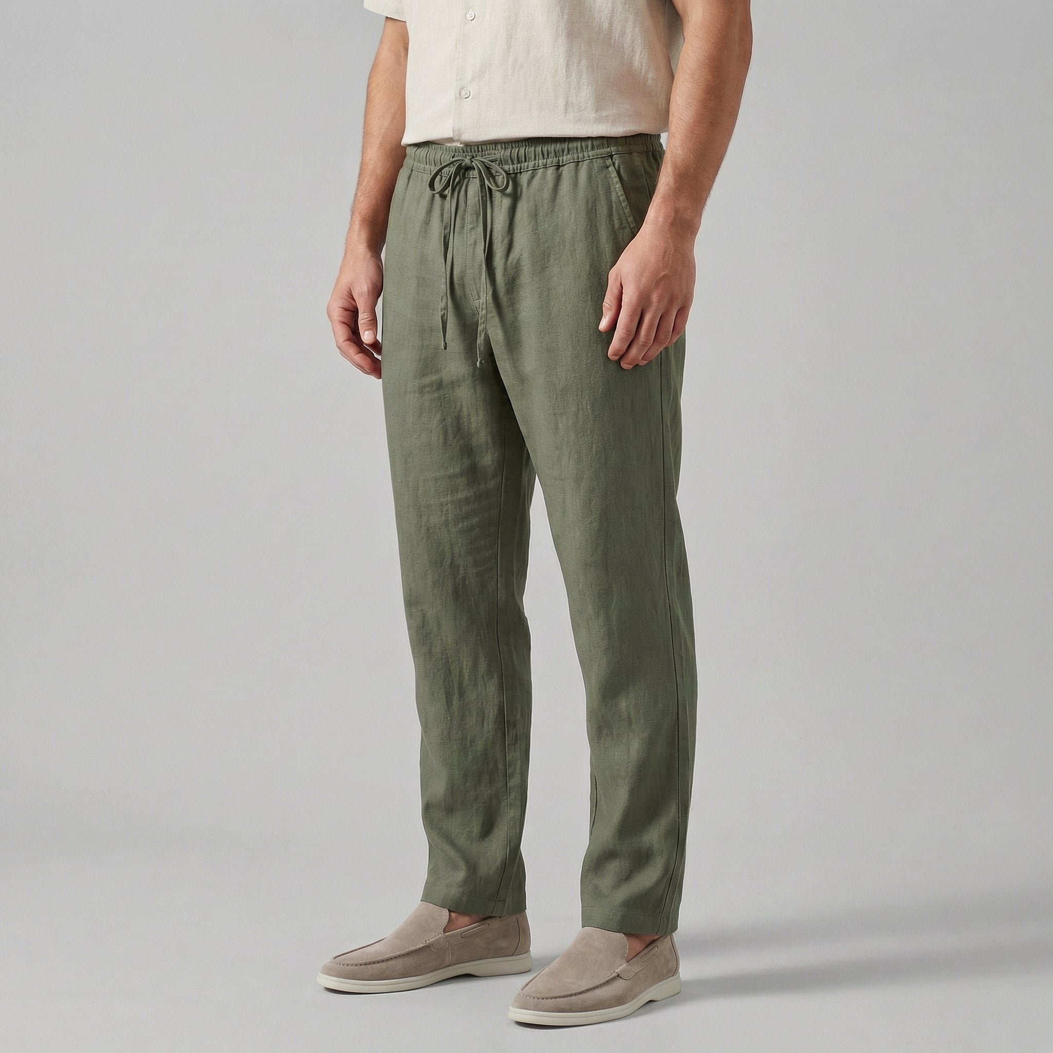 Hør Bukser Herre Wide Leg Casual Sommer - Grøn - Herrebukser - {{ product_tags }